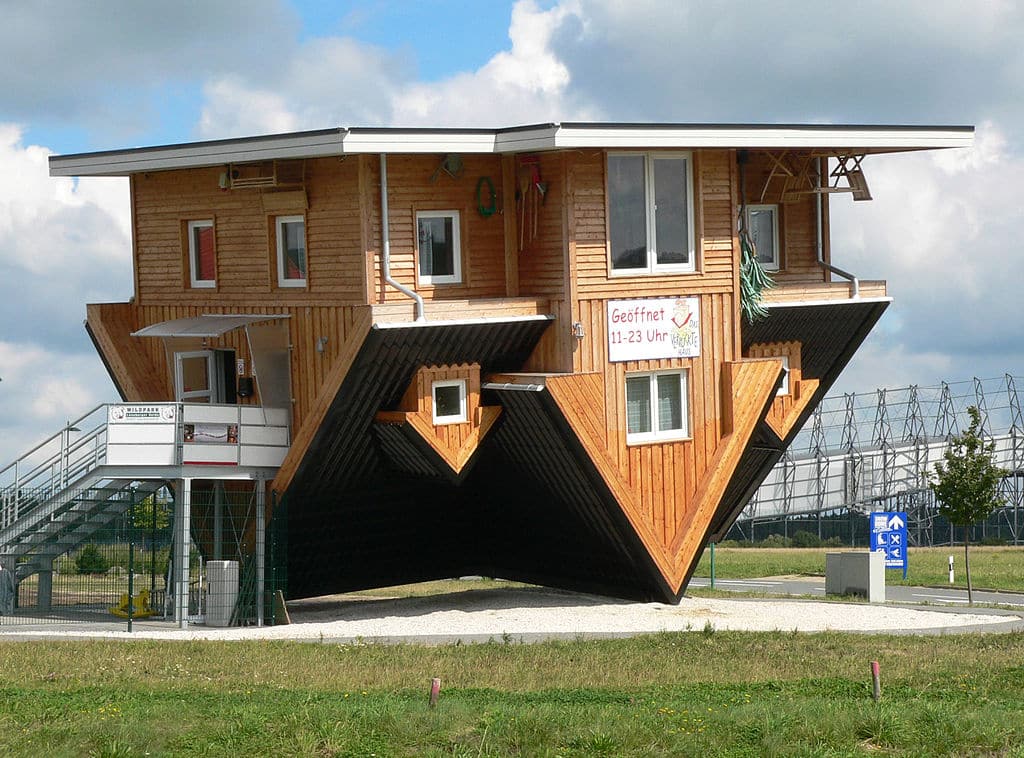 A wacky house design from Atlas Piers, home repairs, foundations, garages and more.